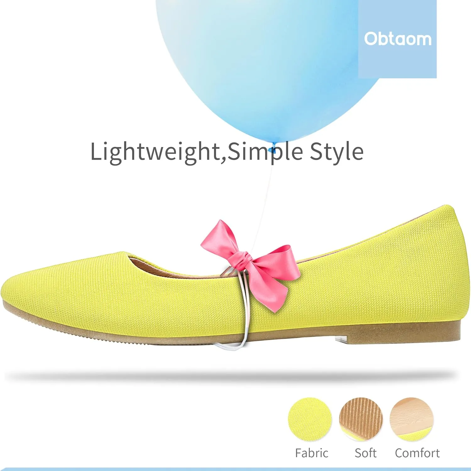 Obtaom Round Toe Women Flat Shoes Slip on Girls Dress Black Ballet Flats