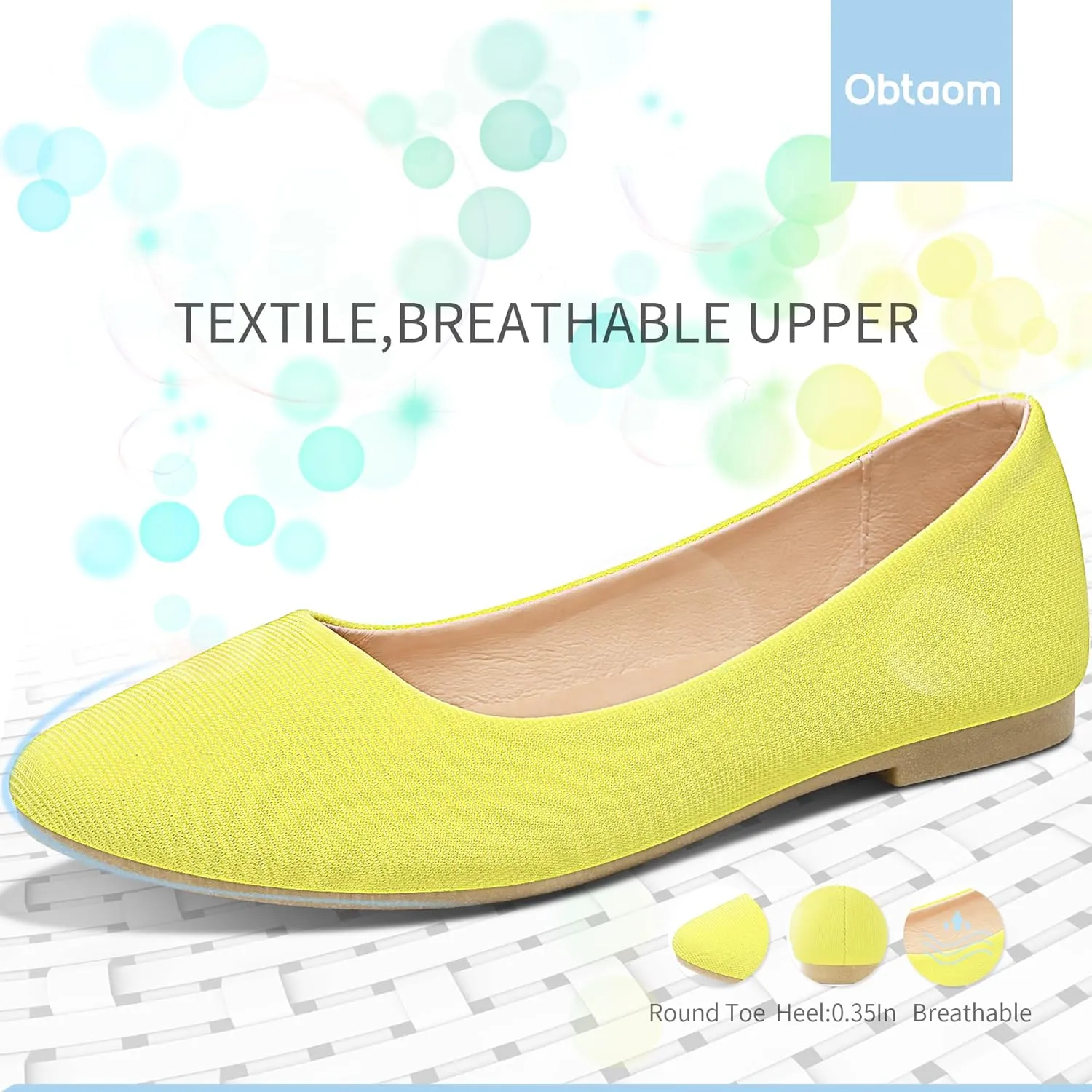 Obtaom Round Toe Women Flat Shoes Slip on Girls Dress Black Ballet Flats