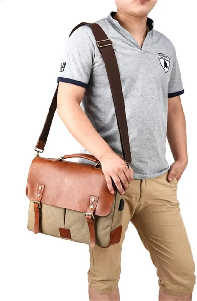 Official Briefcase European and American Retro Shoulder Portable Messenger Bag Casual Bag(Black)