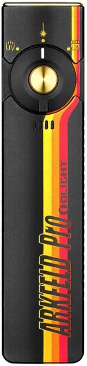 OLIGHT Arkfeld Pro Rechargeable EDC Flat Flashlight with Green Beam, UV and White LED Combo, 1300 Lumens Portable Pocket Lights, Triple Sources for Outdoors Emergency Working (Racing Stripe CW)