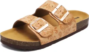 ONCAI Womens Flat Slide Sandals with Arch Support 2 Strap Adjustable Buckle Slip on Slides Shoes Non Slip Rubber Sole
