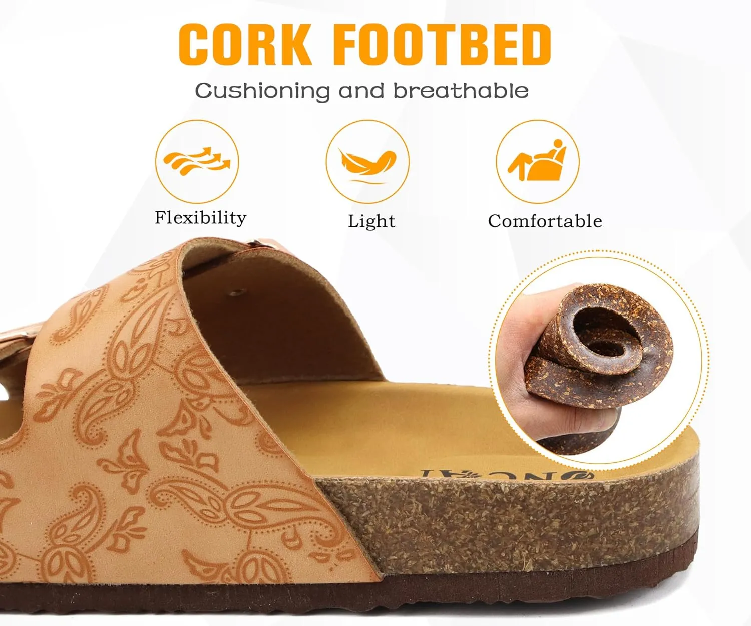 ONCAI Womens Flat Slide Sandals with Arch Support 2 Strap Adjustable Buckle Slip on Slides Shoes Non Slip Rubber Sole