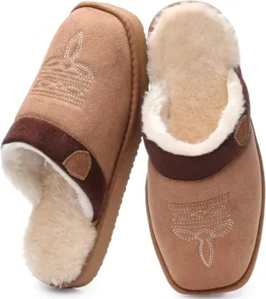 OOW Cowboy Boot Slippers for Mens Western House Slippers Indoor and Outdoor Square Toe