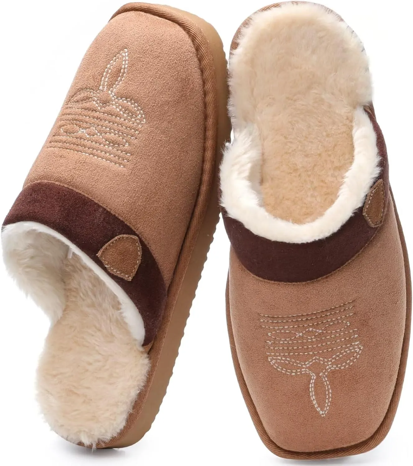 OOW Cowboy Boot Slippers for Mens Western House Slippers Indoor and Outdoor Square Toe