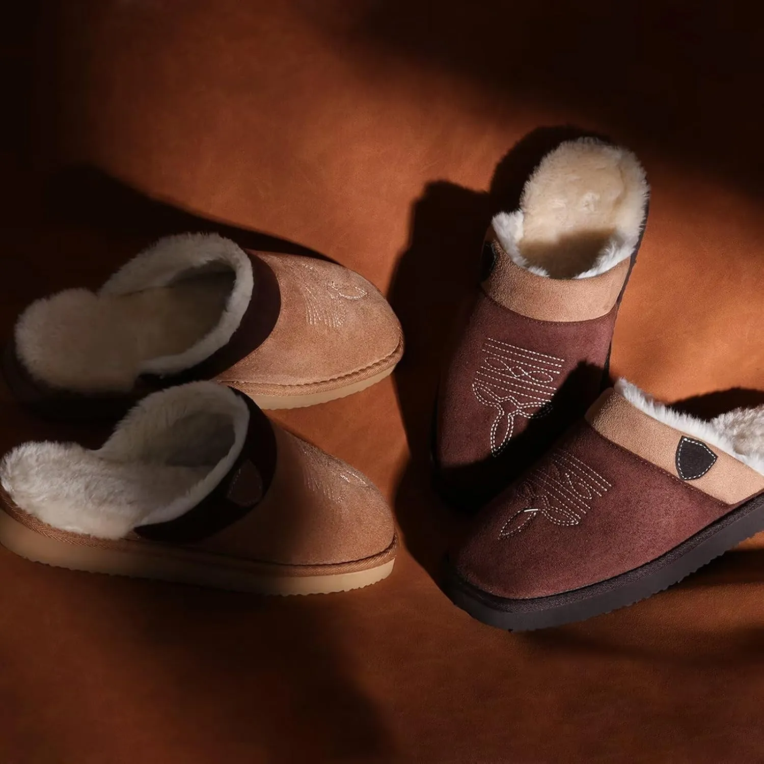 OOW Cowboy Boot Slippers for Mens Western House Slippers Indoor and Outdoor Square Toe