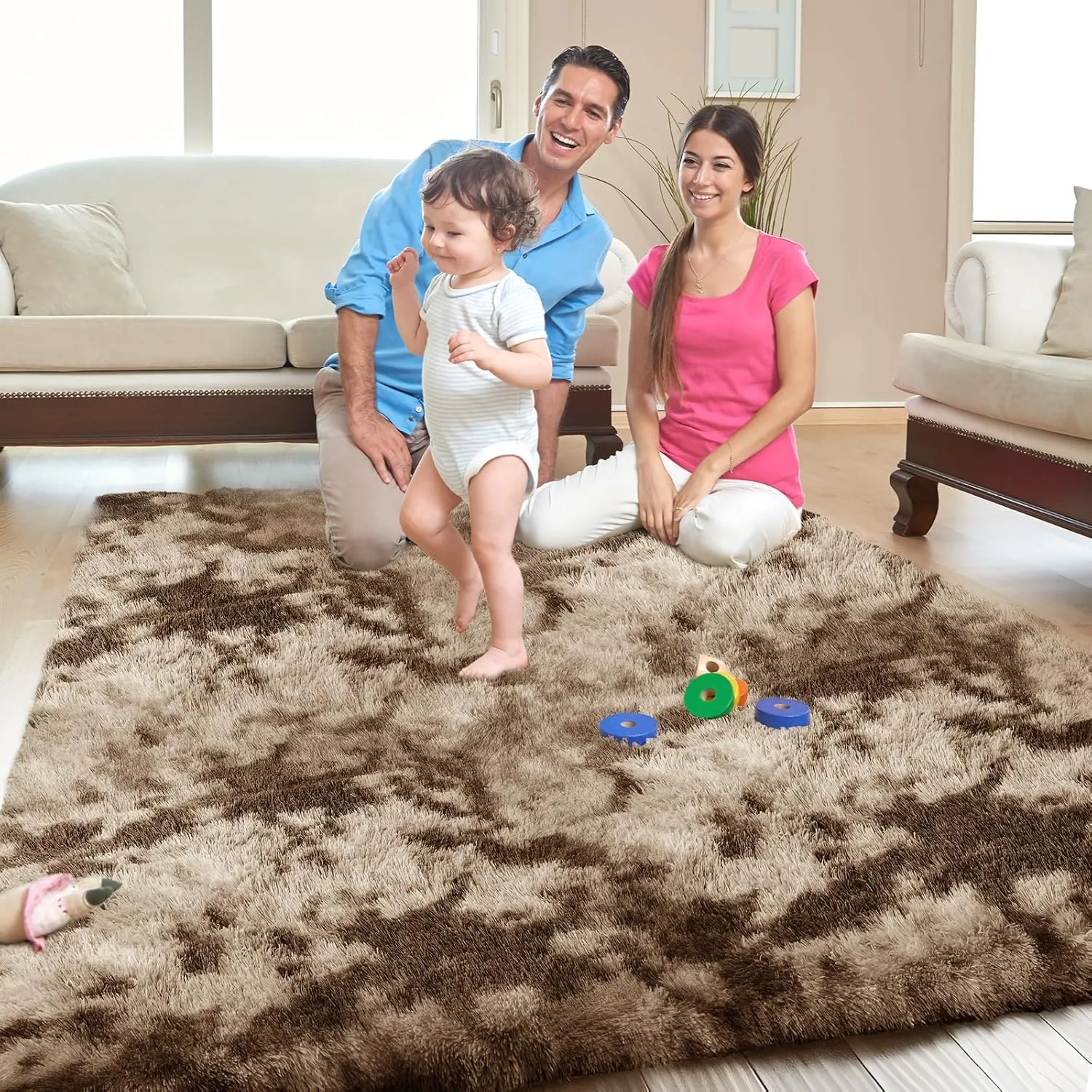 OPPODREAM Area Rug for Living Room, Ultra Soft Nursery Rugs for Bedrooms, 4x6 Fluffy Kids Carpet with 0.6" Thick Non-Slip Backing, Long Pile Shag Carpet, Fuzzy, Shaggy, Tie-dye Brown