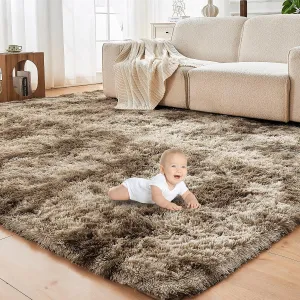 OPPODREAM Area Rug for Living Room, Ultra Soft Nursery Rugs for Bedrooms, 4x6 Fluffy Kids Carpet with 0.6" Thick Non-Slip Backing, Long Pile Shag Carpet, Fuzzy, Shaggy, Tie-dye Brown