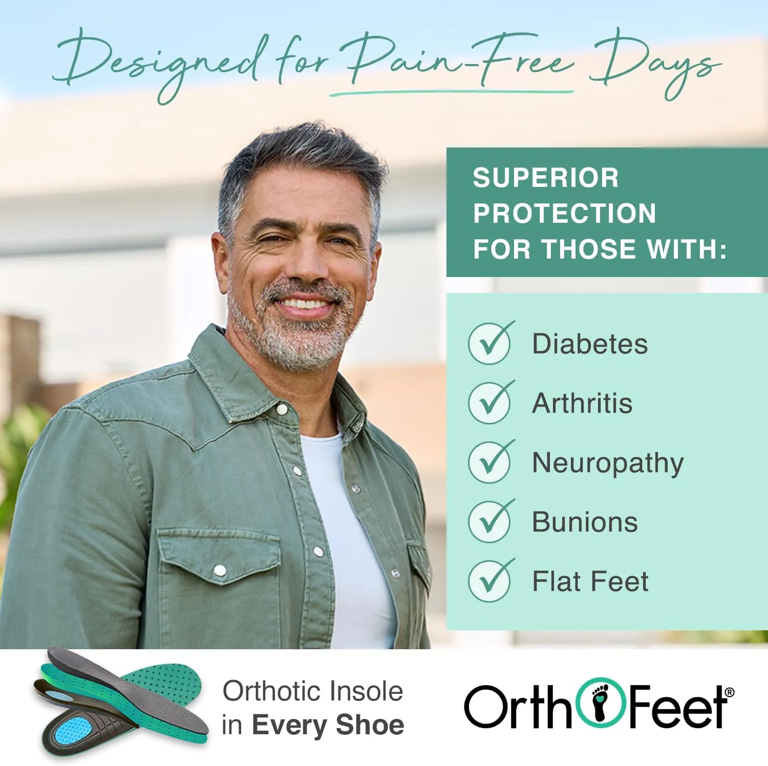 Orthofeet Men's Orthopedic Saturn Hands-Free Slip-On Sandals