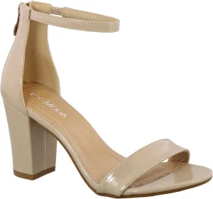 Over the Toe Strap Ankle Wrap Strap Heel Open Toe Medium Heel, Nude Patent, 5