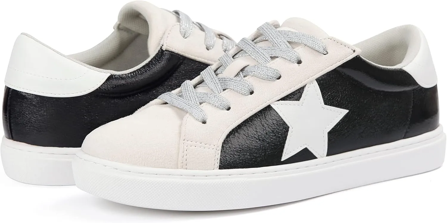 PARTY Women's Fashion Star Sneaker Lace Up Low Top Comfortable Cushioned Walking Shoes