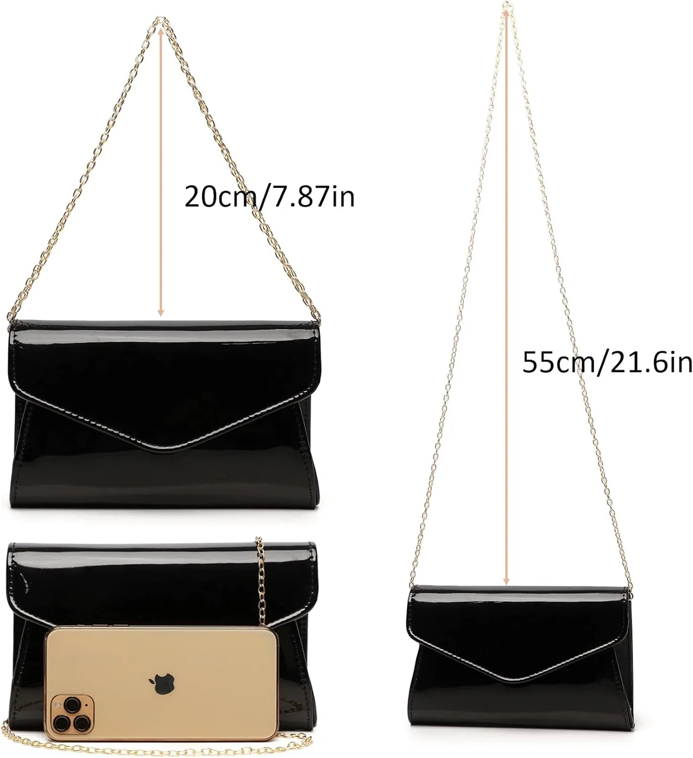 Patent Leather Envelope Clutch Womens Evening Handbag Stylish Crossbody Shoulder Bag Purse for Christmas Wedding Party Prom