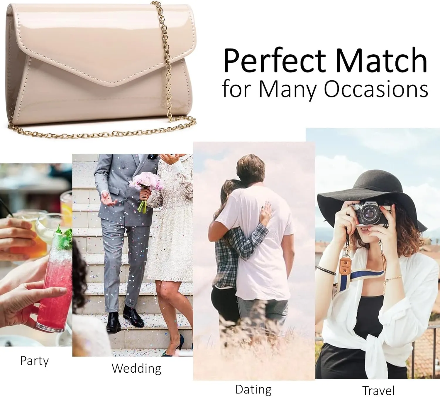Patent Leather Envelope Clutch Womens Evening Handbag Stylish Crossbody Shoulder Bag Purse for Christmas Wedding Party Prom