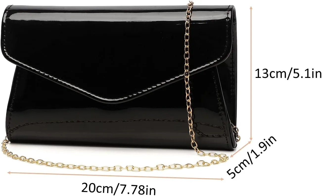 Patent Leather Envelope Clutch Womens Evening Handbag Stylish Crossbody Shoulder Bag Purse for Christmas Wedding Party Prom
