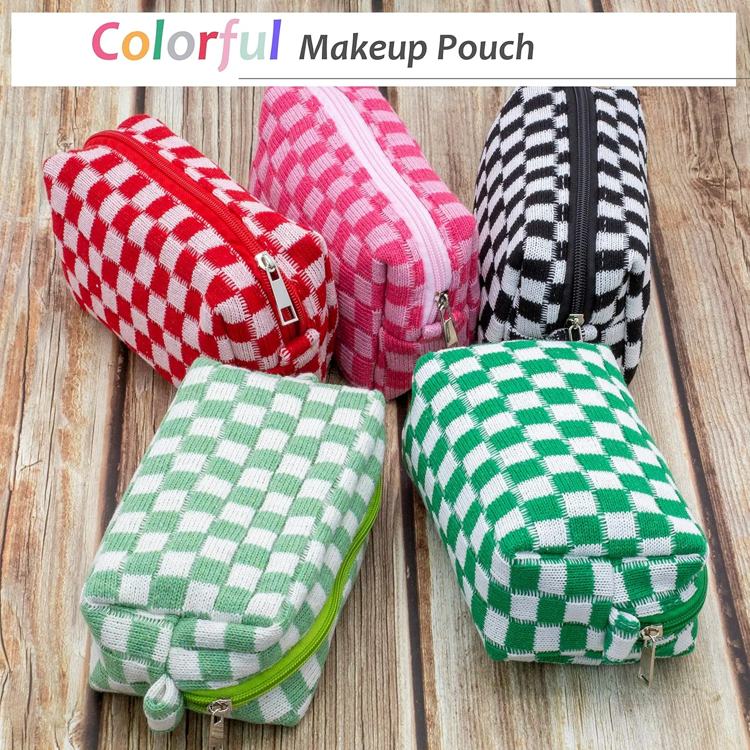 PAZIMIIK Checkered Makeup Bag for Purse Portable Zipper Make Up Pouch Small Cosmetic Case for Travel Accessories (6PCS Light Green)
