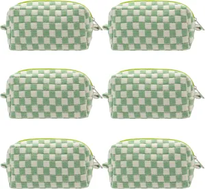 PAZIMIIK Checkered Makeup Bag for Purse Portable Zipper Make Up Pouch Small Cosmetic Case for Travel Accessories (6PCS Light Green)