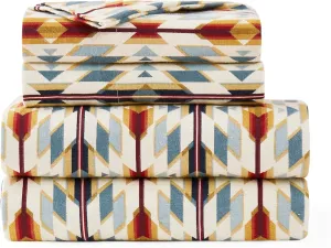 PENDLETON Prairie Springs Flannel Sheet Set - 100% Cotton, Western-Inspired Jacquard Design