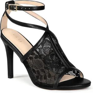 Perphy Peep Toe Stiletto Heel Ankle Strap Lace Heel Sandals for Women