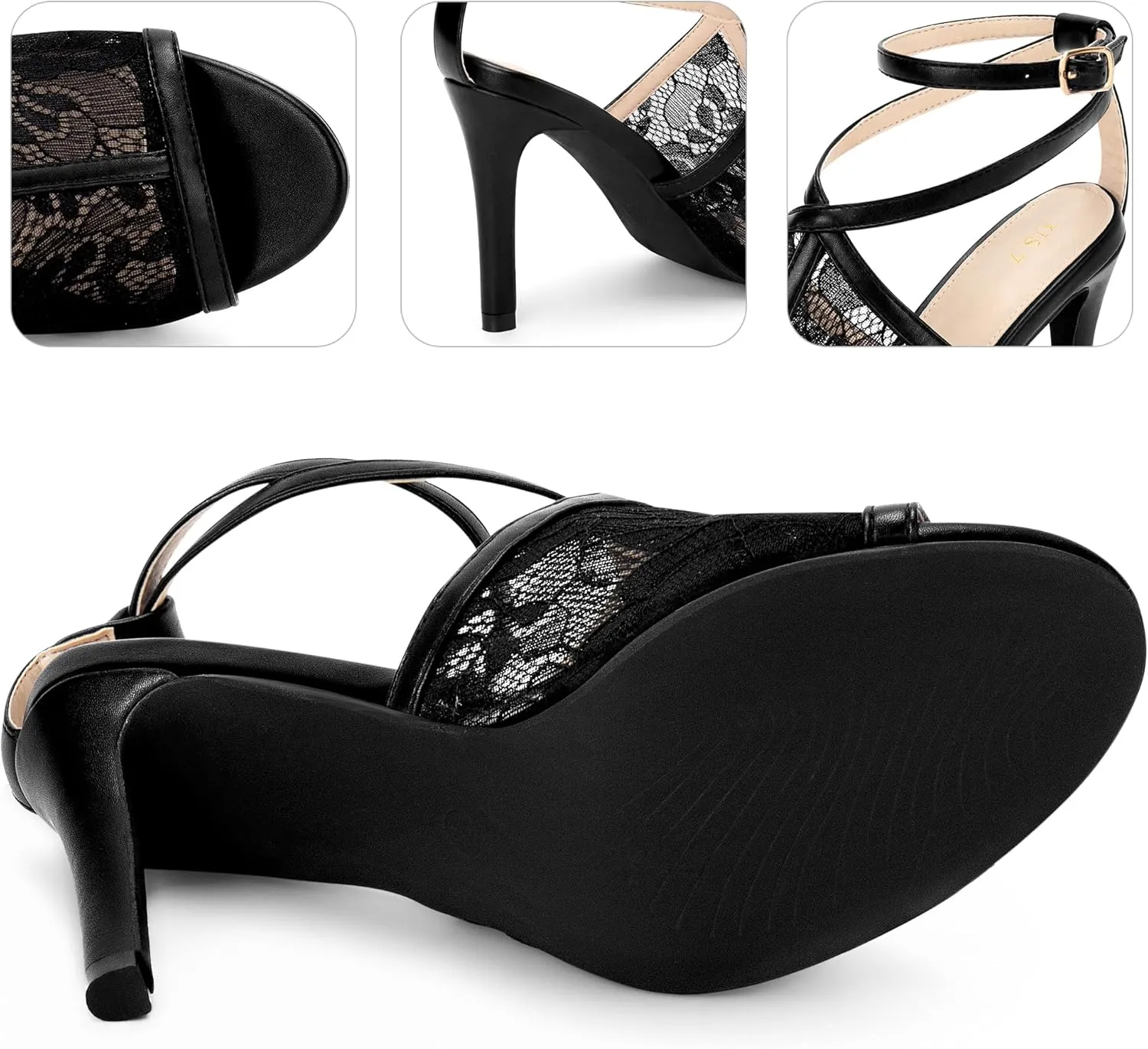 Perphy Peep Toe Stiletto Heel Ankle Strap Lace Heel Sandals for Women