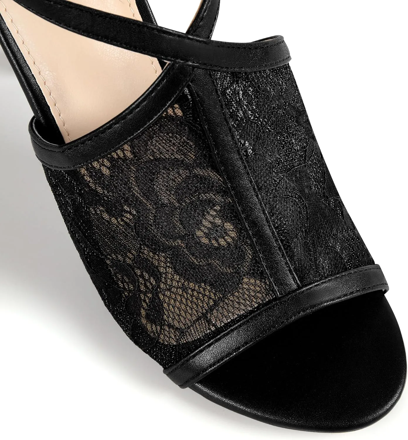Perphy Peep Toe Stiletto Heel Ankle Strap Lace Heel Sandals for Women
