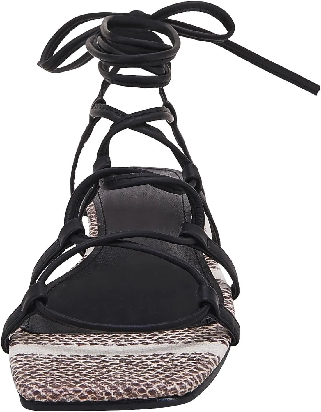 PiePieBuy Womens Lace up Square Toes Flat Sandals with Ankle Strap Summer Criss-Cross Gladiator Shoes
