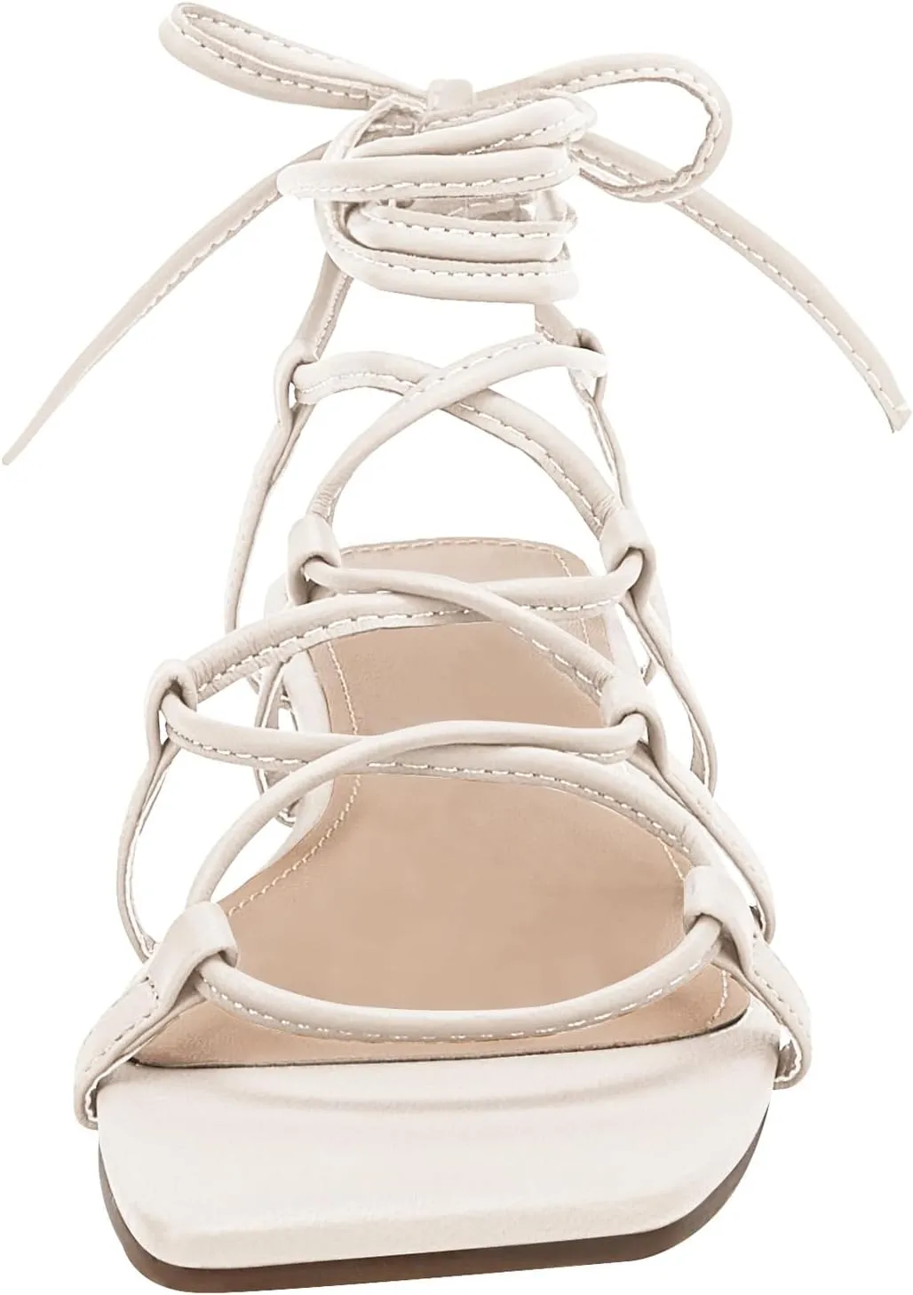 PiePieBuy Womens Lace up Square Toes Flat Sandals with Ankle Strap Summer Criss-Cross Gladiator Shoes