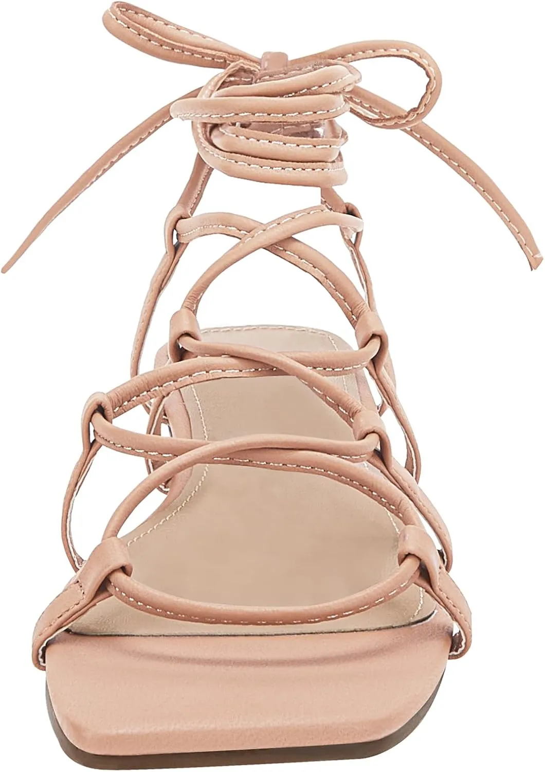PiePieBuy Womens Lace up Square Toes Flat Sandals with Ankle Strap Summer Criss-Cross Gladiator Shoes