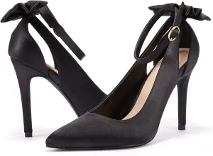 PiePieBuy Women's Pointed Toe High Heels Ankle Strap D'Orsay Pumps Shoes Bow Wedding Bowtie Back Dress Sandals