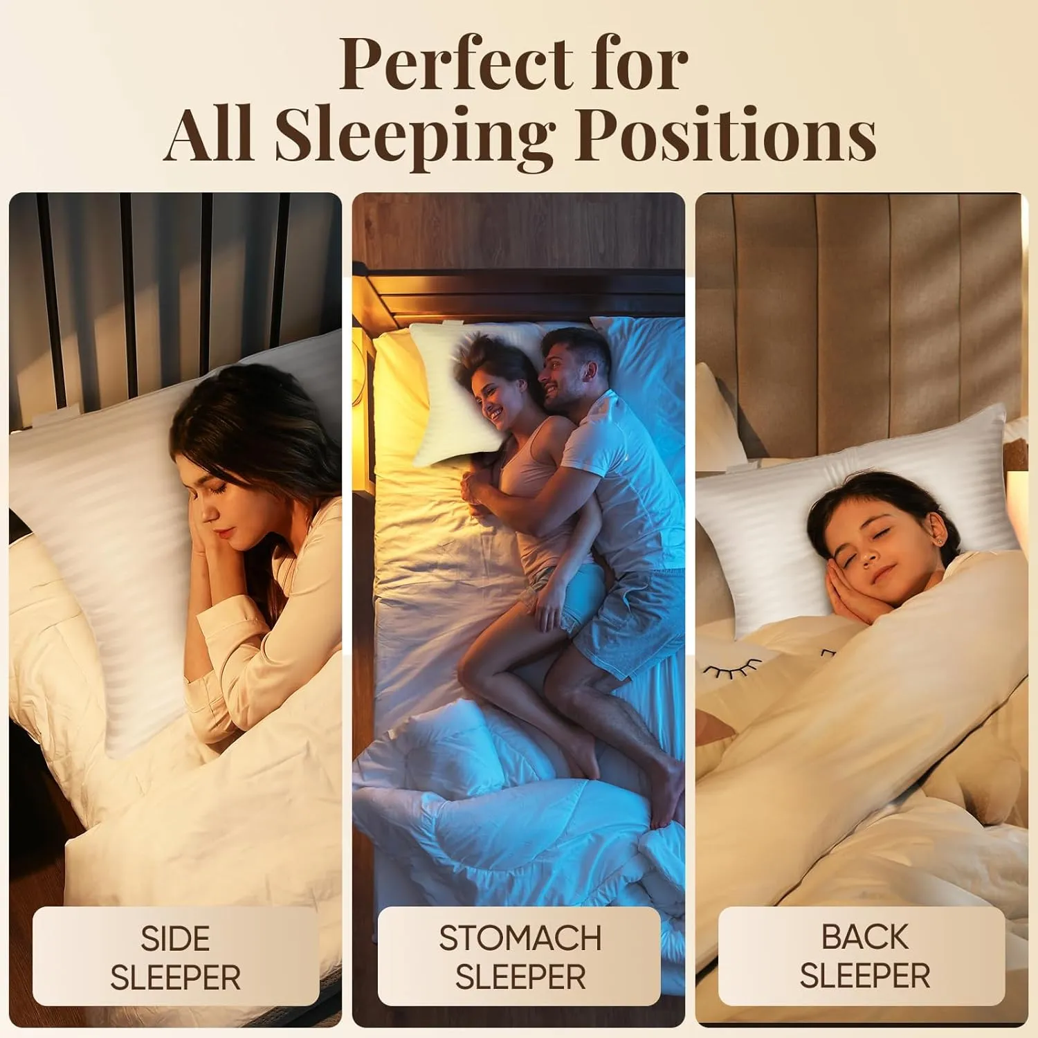 Pillows Queen Size Set of 2, Hotel Collection Bed Pillows for Sleeping, Gusseted Pillow for Back, Stomach or Side Sleepers(Bright White)