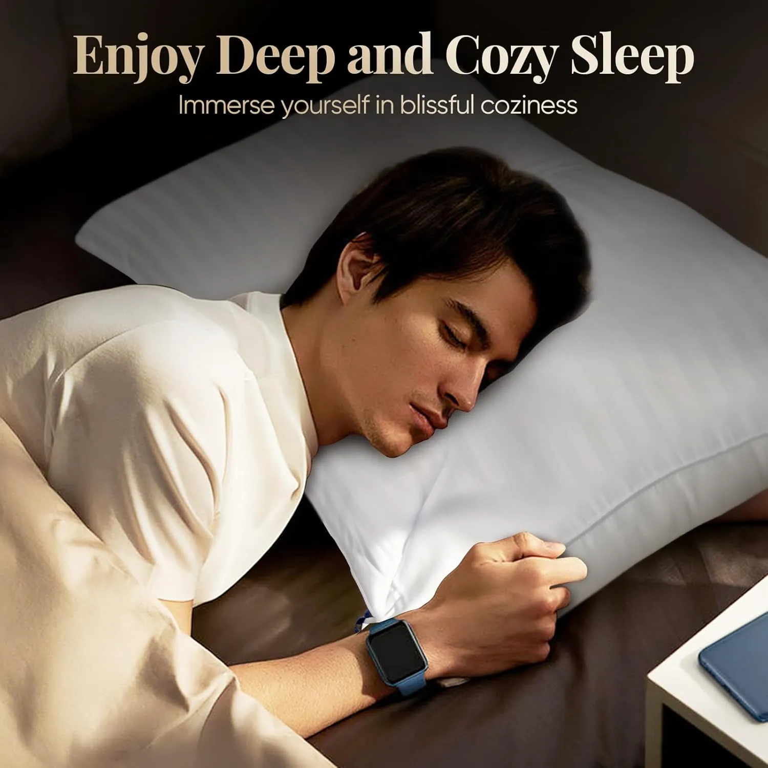 Pillows Queen Size Set of 2, Hotel Collection Bed Pillows for Sleeping, Gusseted Pillow for Back, Stomach or Side Sleepers(Bright White)