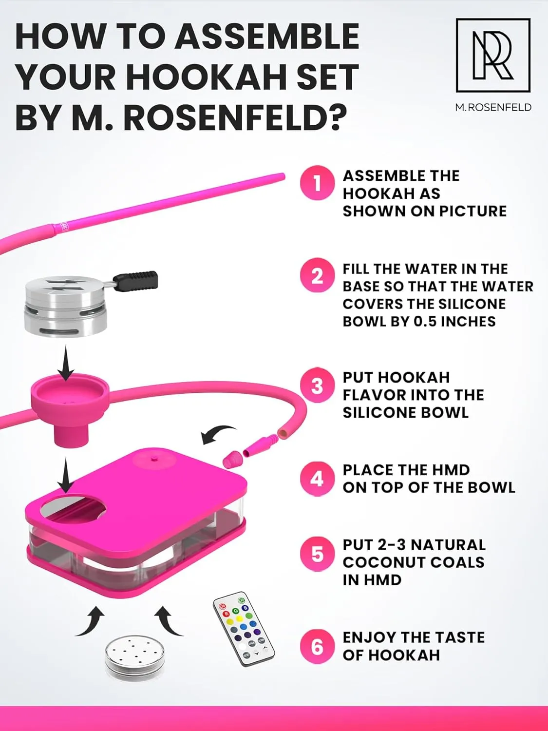 Pink Hookah Set With Everything - Premium Pink Hookah Set And Bag For Travel Flat Hookah Box With Charcoal Holder & Coal Cover- Travel Hooka by M. ROSENFELD