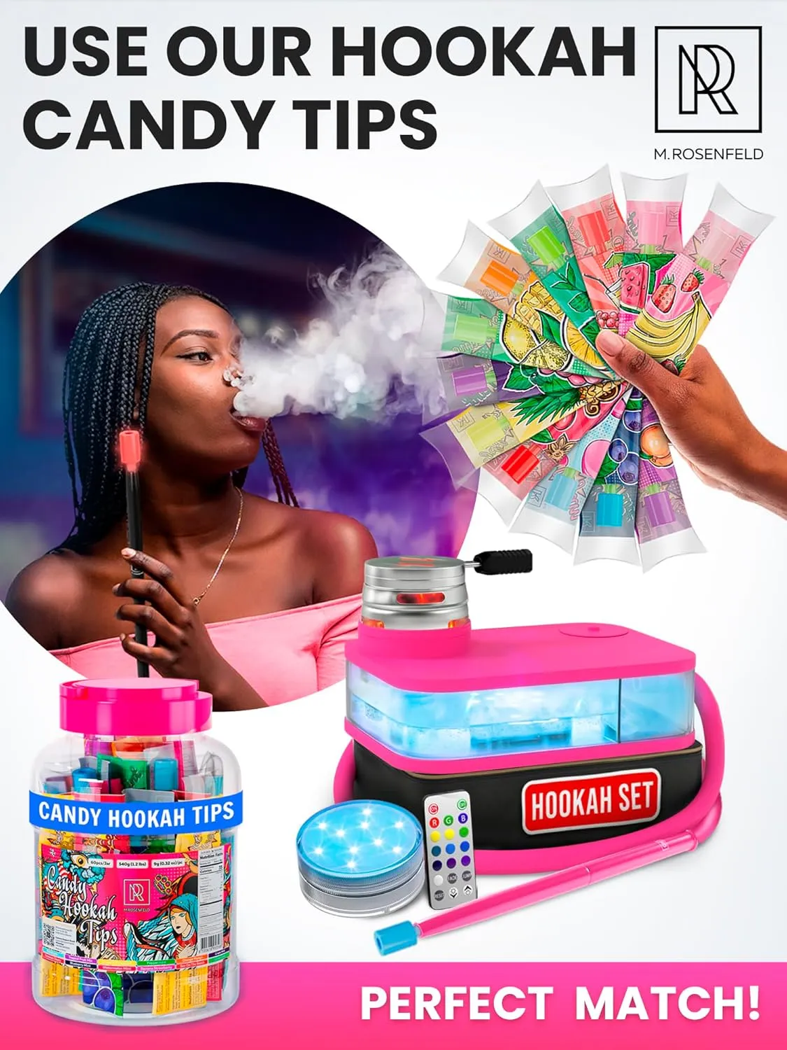 Pink Hookah Set With Everything - Premium Pink Hookah Set And Bag For Travel Flat Hookah Box With Charcoal Holder & Coal Cover- Travel Hooka by M. ROSENFELD