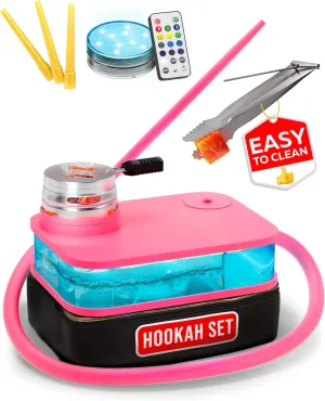 Pink Hookah Set With Everything - Premium Pink Hookah Set And Bag For Travel Flat Hookah Box With Charcoal Holder & Coal Cover- Travel Hooka by M. ROSENFELD