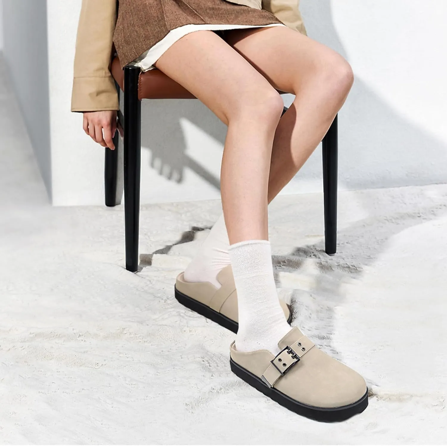 Platform Clogs for Women Footbed Sandals Comfort Platform with Arch Support Adjustable Buckle Slip On Clogs