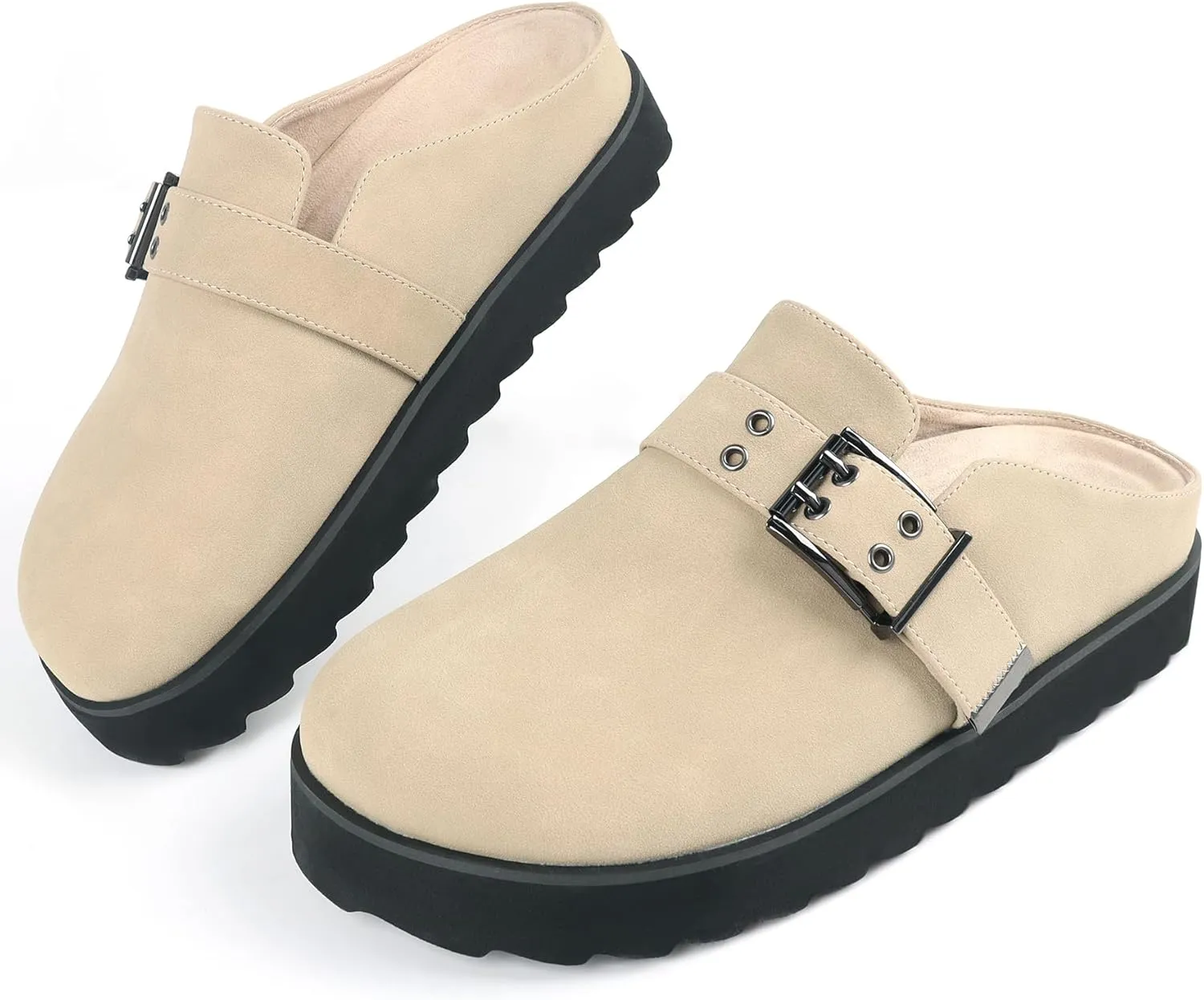 Platform Clogs for Women Footbed Sandals Comfort Platform with Arch Support Adjustable Buckle Slip On Clogs