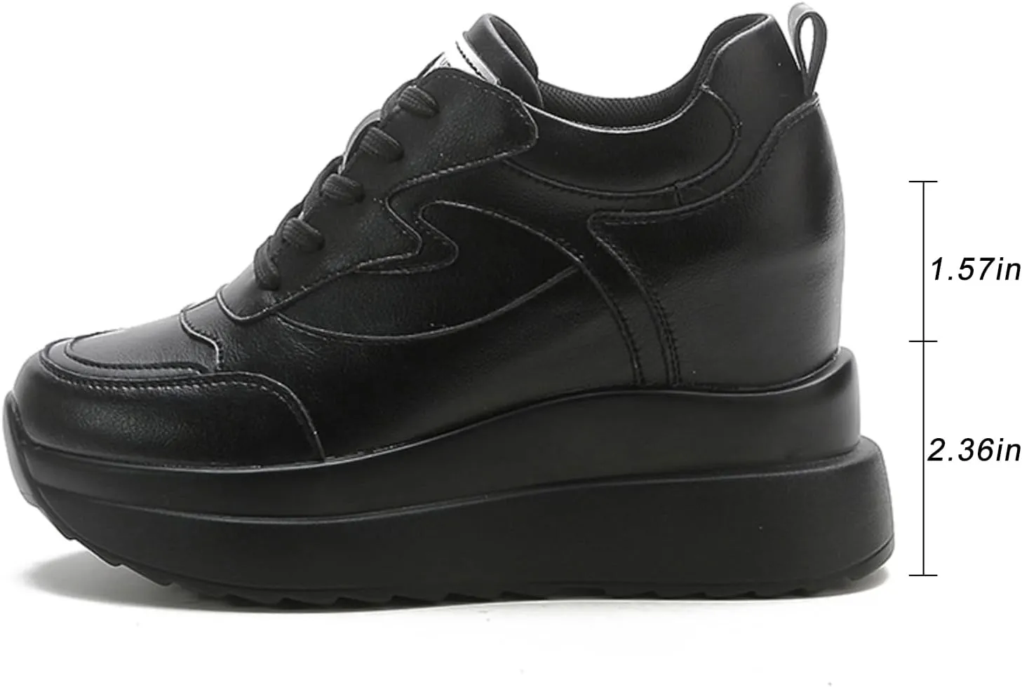Platform Sneakers for Women - High Hidden Heel Wedge Fashion Leather Chunky Lace up Wedge Tennis Shoes Increasing 3.94 inch