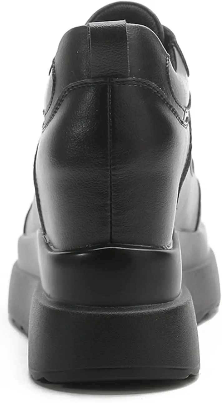 Platform Sneakers for Women - High Hidden Heel Wedge Fashion Leather Chunky Lace up Wedge Tennis Shoes Increasing 3.94 inch