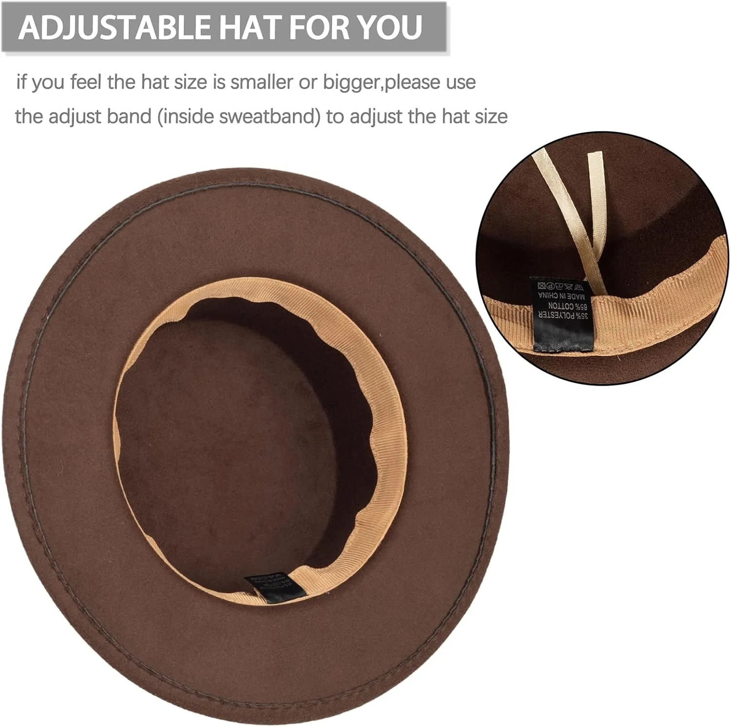 Pork-Pie-Fedora-Hat Wide Brim Felt Flat-Top-Boater Hat for Men Women(Size:M)