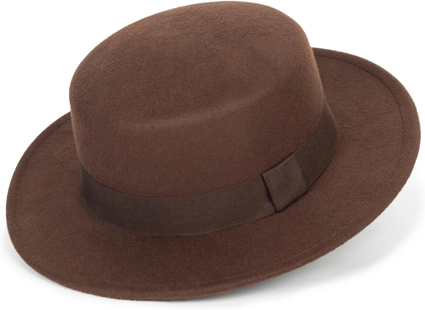 Pork-Pie-Fedora-Hat Wide Brim Felt Flat-Top-Boater Hat for Men Women(Size:M)
