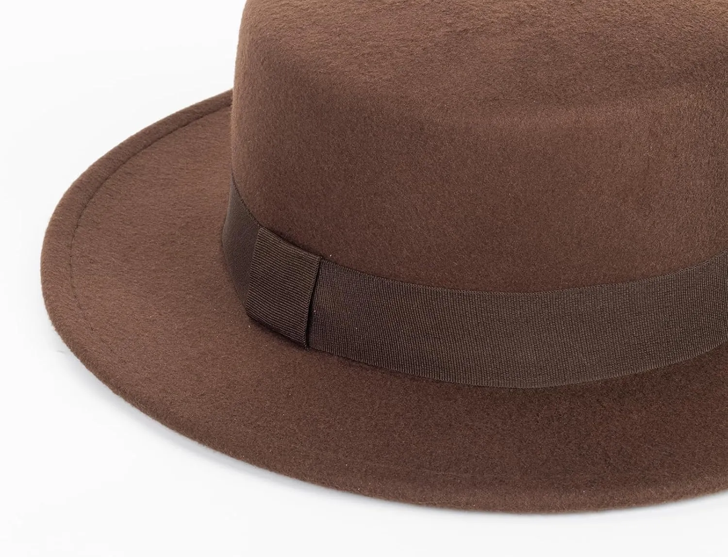 Pork-Pie-Fedora-Hat Wide Brim Felt Flat-Top-Boater Hat for Men Women(Size:M)