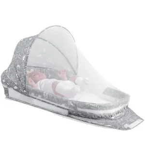 Portable Baby Lounger, Foldable Diaper Bag Babies Nest with 2-in-1 Detaches Mosquito Net & Canopy & Waterproof Pad, Travel Pod Rest Mat, Easy Setup and Storage Ideal for Outdoors Indoors (Gray)