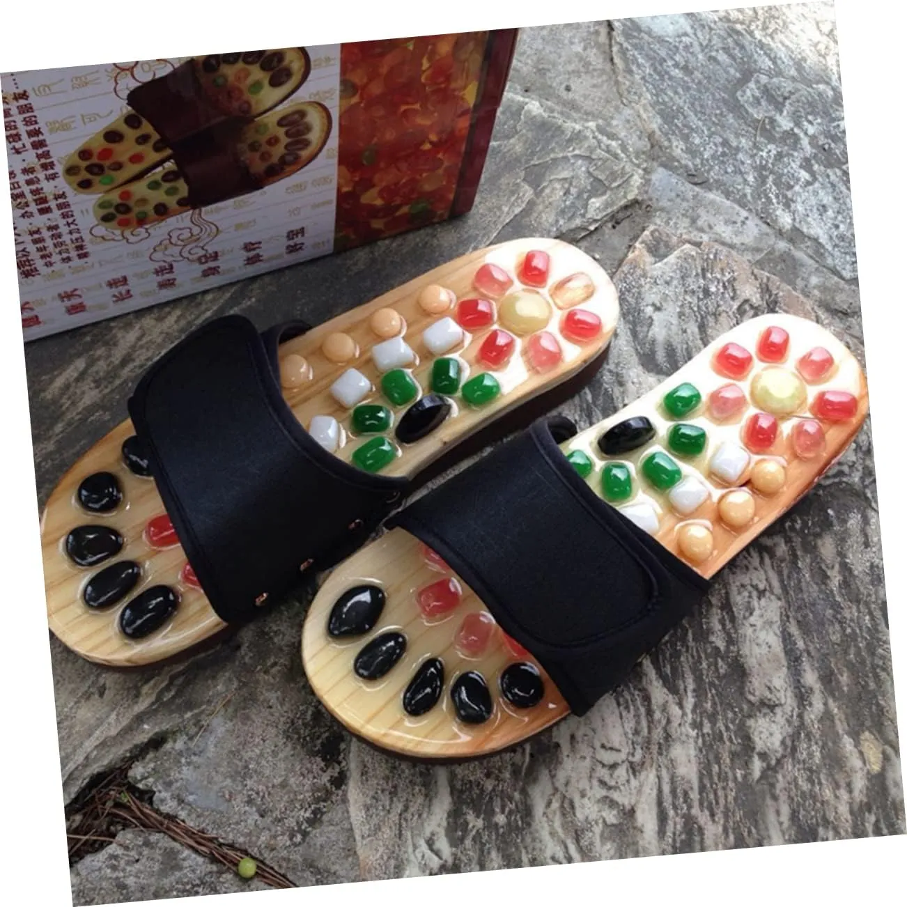 Pressure Point Sandals for Plantar Reflexology Shoes Health Massage Slippers Cobblestone Design Natural Jade Massage Size 37-38