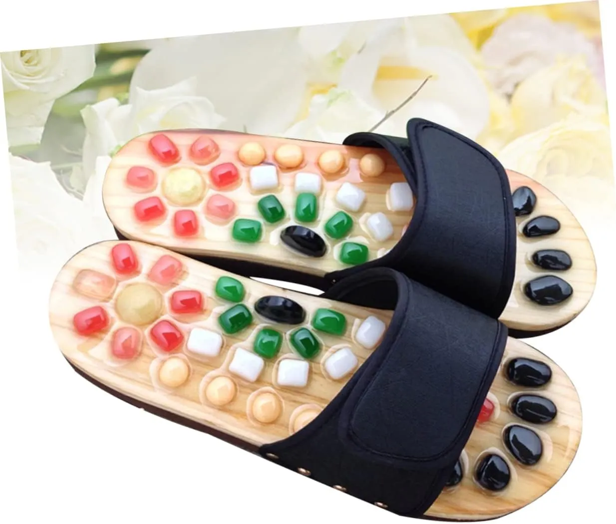 Pressure Point Sandals for Plantar Reflexology Shoes Health Massage Slippers Cobblestone Design Natural Jade Massage Size 37-38