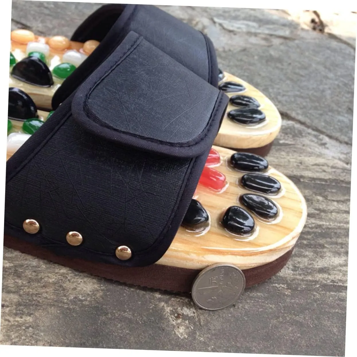 Pressure Point Sandals for Plantar Reflexology Shoes Health Massage Slippers Cobblestone Design Natural Jade Massage Size 37-38