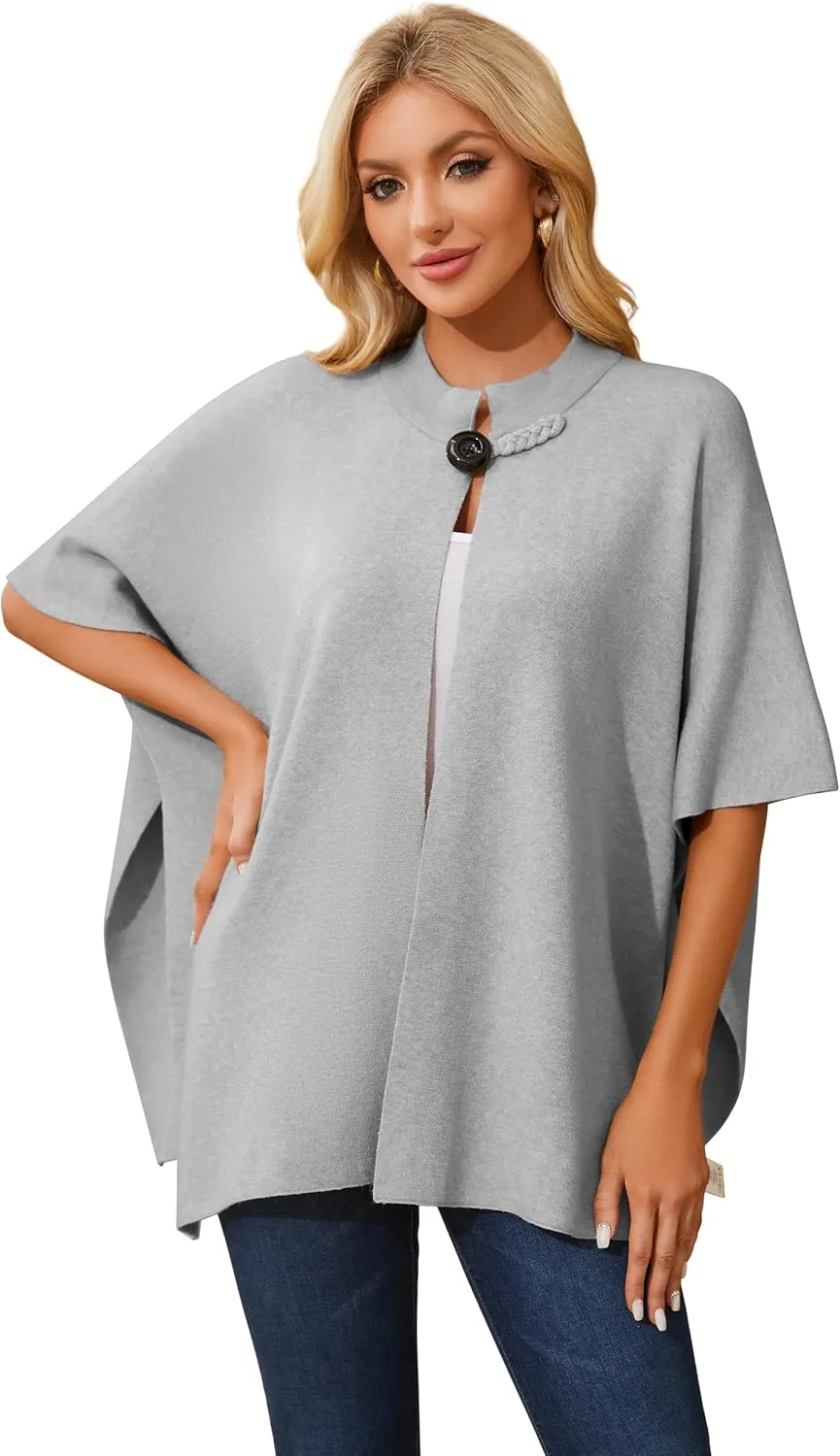 PULI Women's Open Front Poncho Sweater Shawl - Elegant Soft Pashmina Shawl Wraps for Fall Winter Gifts