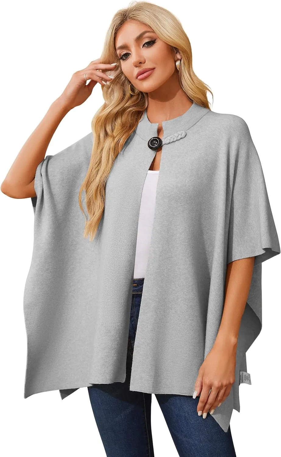 PULI Women's Open Front Poncho Sweater Shawl - Elegant Soft Pashmina Shawl Wraps for Fall Winter Gifts