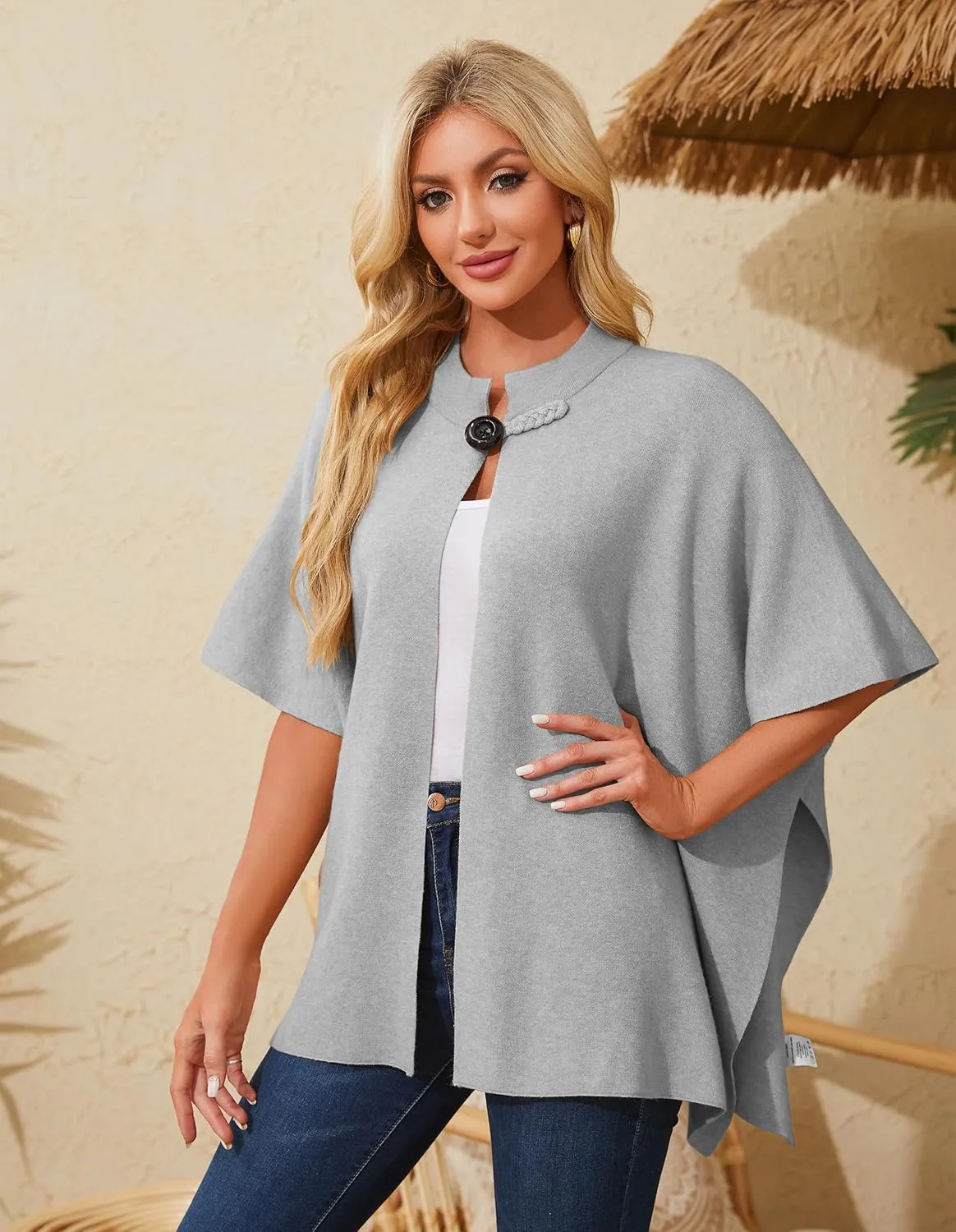 PULI Women's Open Front Poncho Sweater Shawl - Elegant Soft Pashmina Shawl Wraps for Fall Winter Gifts