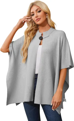 PULI Women's Open Front Poncho Sweater Shawl - Elegant Soft Pashmina Shawl Wraps for Fall Winter Gifts
