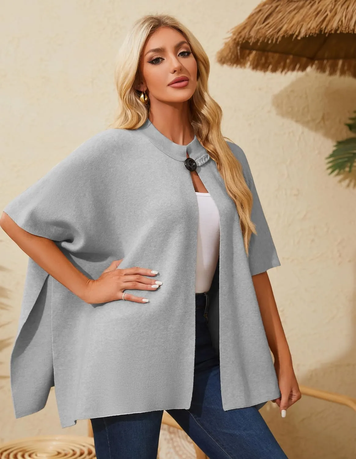 PULI Women's Open Front Poncho Sweater Shawl - Elegant Soft Pashmina Shawl Wraps for Fall Winter Gifts