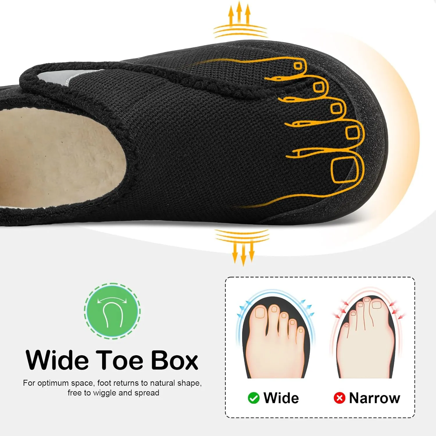 QFH Cozy Slippers for Women & Men - Wide, Diabetic, Barefoot Walking Shoes - Non-Slip, Soft Lining, Comfy House Shoes