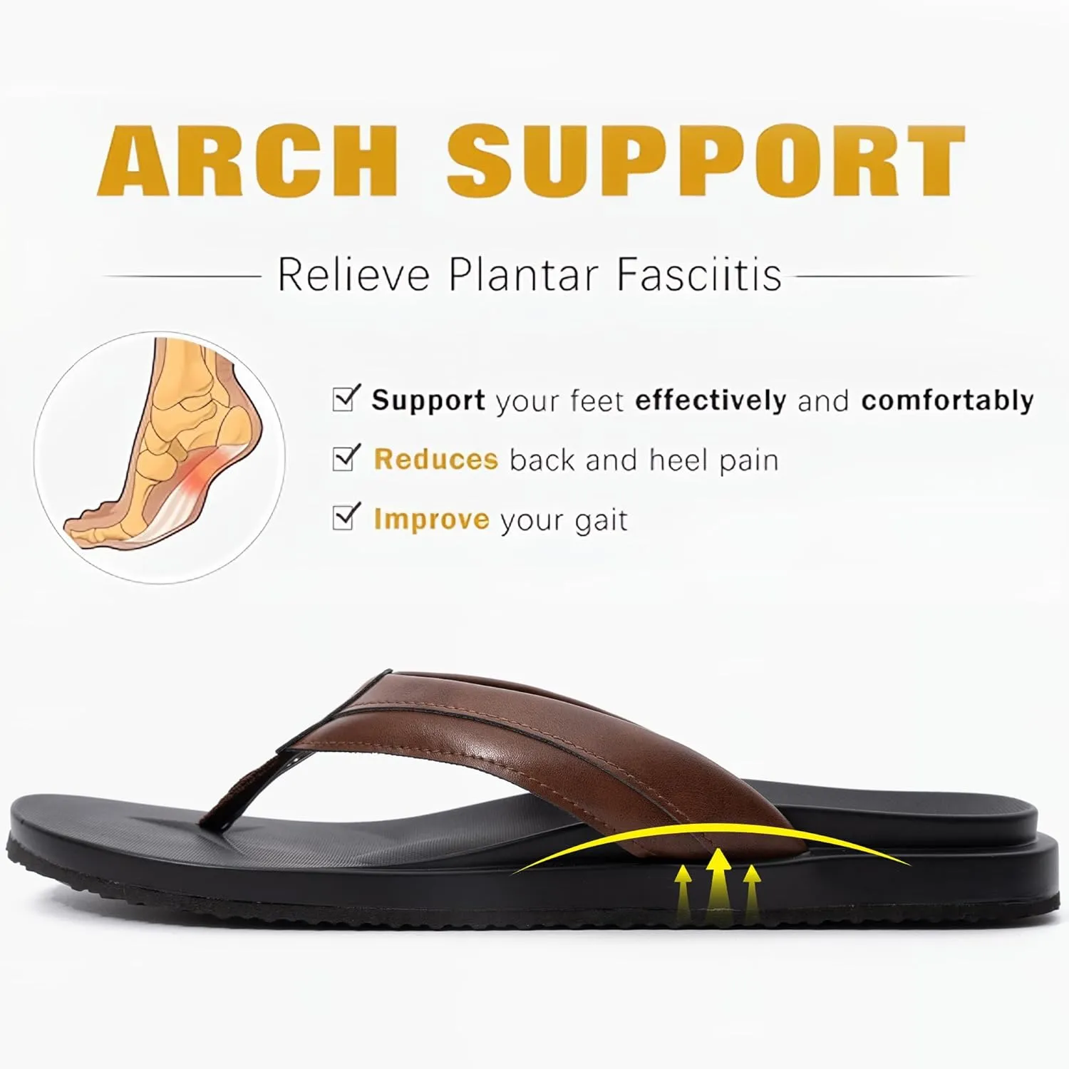 QIGEGE Flip Flop For Men with Arch Support Ultra Soft Cushion Footbed Slip On Lightweight Comfortable Thick Yoga Mat Thong Sandals Beach Thong Slides